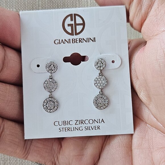 Giani Bernini Women 3 Step Drop Earrings Sterling Silver Cubic Zirconia $90 - Picture 9 of 11
